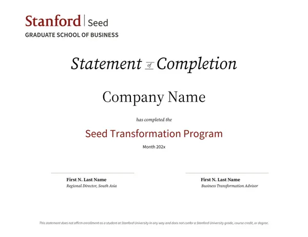 Company Statement of Completion